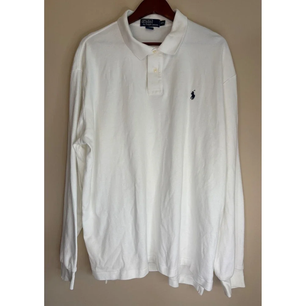 Polo Ralph Lauren Men XXL White Long Sleeve Soft Interlock Cotton Polo Shirt